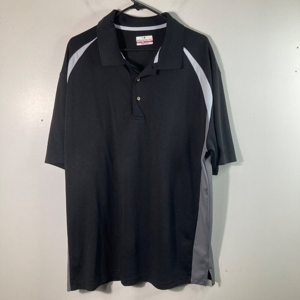 Mens Grand Slam Airflow Polo‎ Shirt Black White Gray 2XLT Polyester